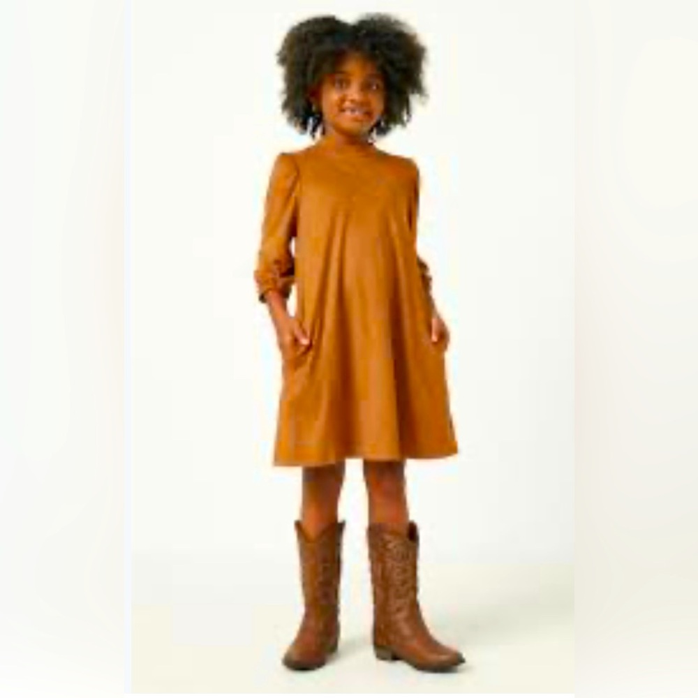 Hayden Girls Gathered Puff Shoulder Faux Suede Dress Size M. NWT